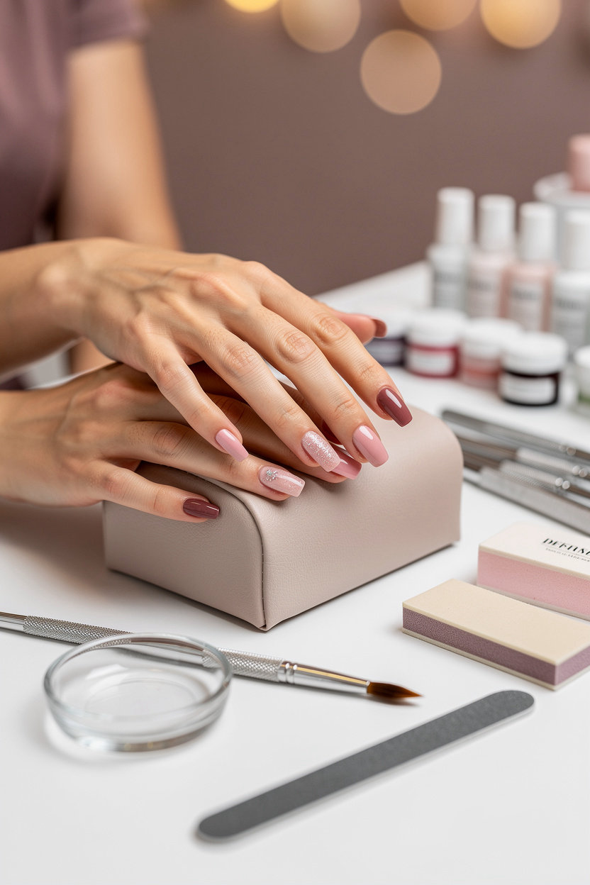 Crystal Beauty acrylic nails showcase featuring customized designs and finishes in Fargo, ND